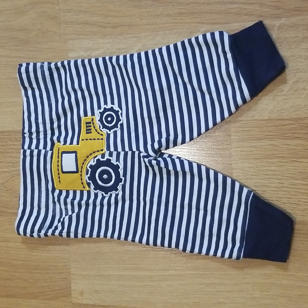 Koalababy blue and white striped pants with tractor on back 0-3 months EUC